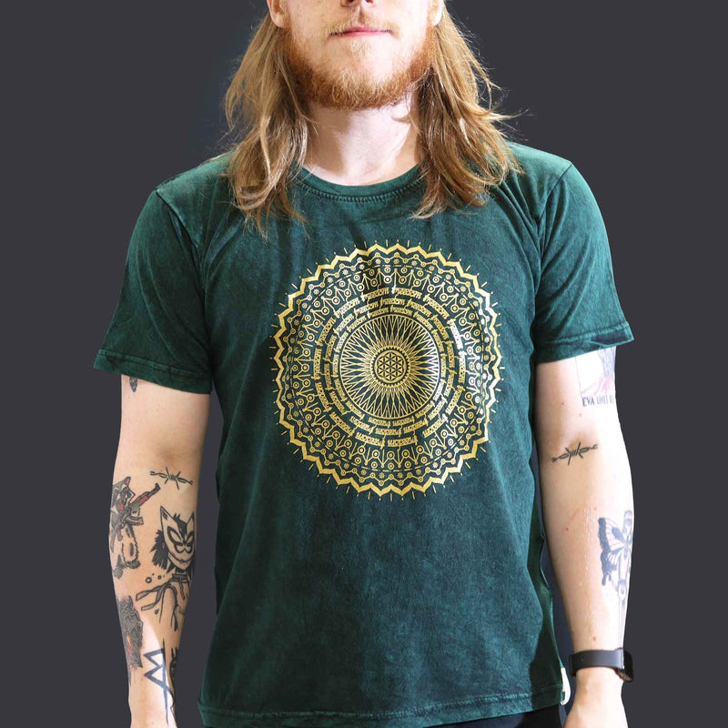 Nomad Sari Stonewashed Cotton T-Shirt – Mandala – Green – Large product image