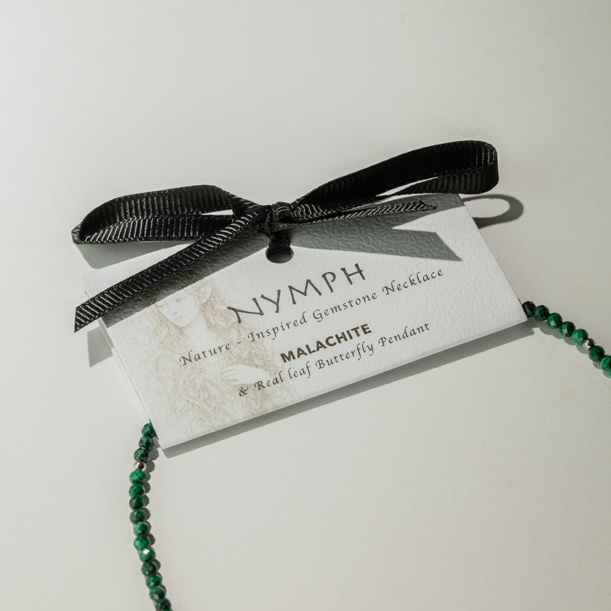 Nymph Malachite Gemstone Necklace with Real Leaf Butterfly Pendant - product image 4