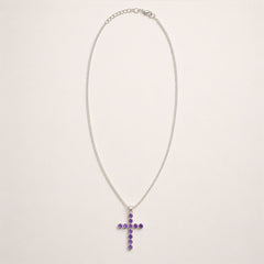 Indian Devotional Pendant - Silver Plated (45cm Chain)- Amethyst Crucifix product image 2