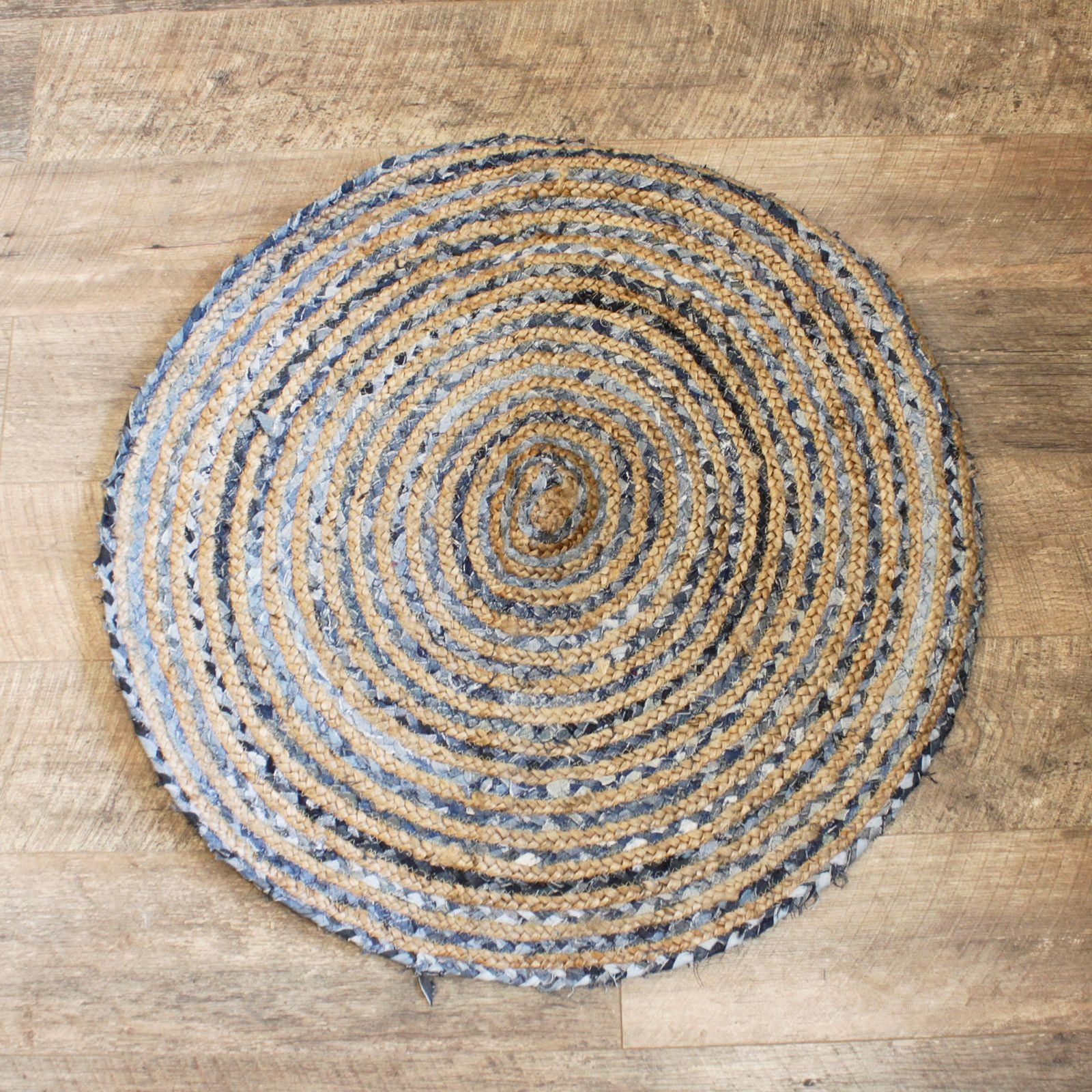 Round Jute and Recycle Denim Rug- 90 cm product image