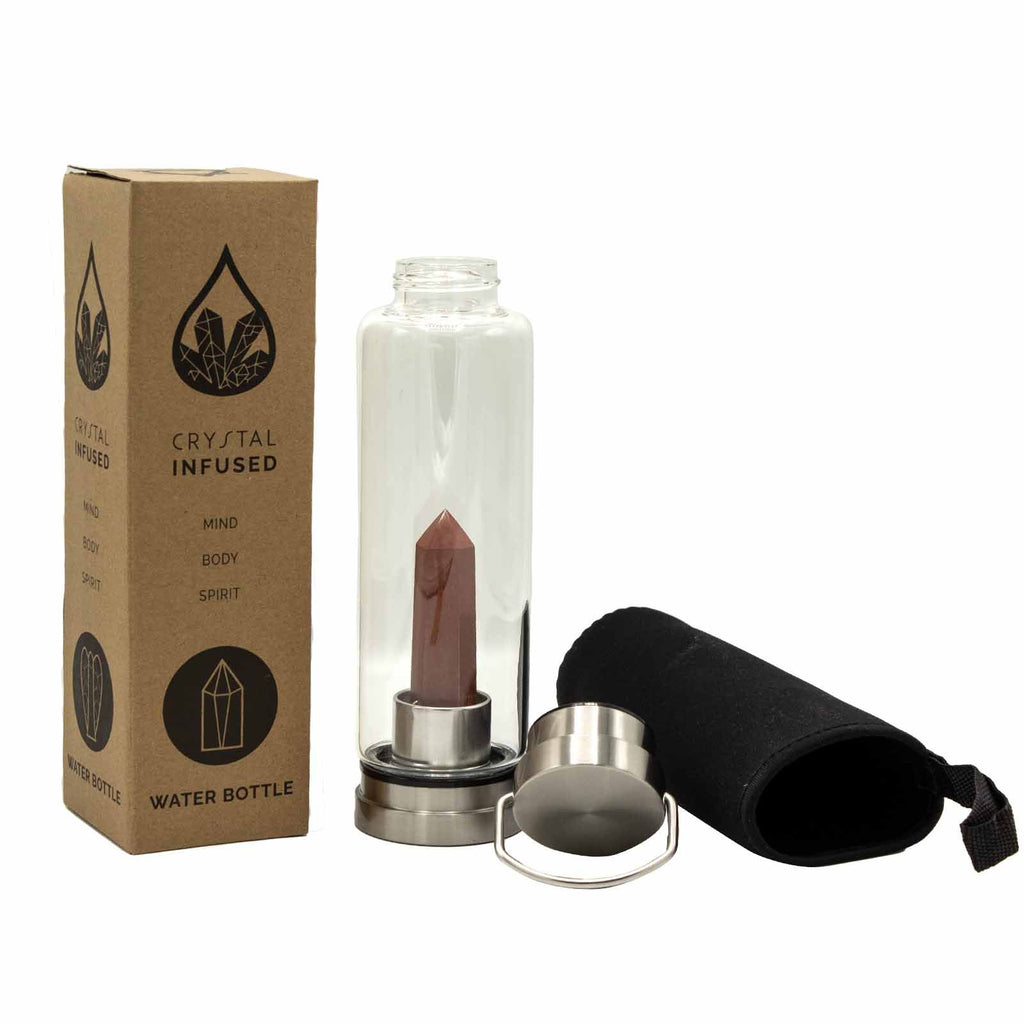 Crystal Infused Glass Water Bottle - Invigorating Red Jasper - Obelisk - product image 2