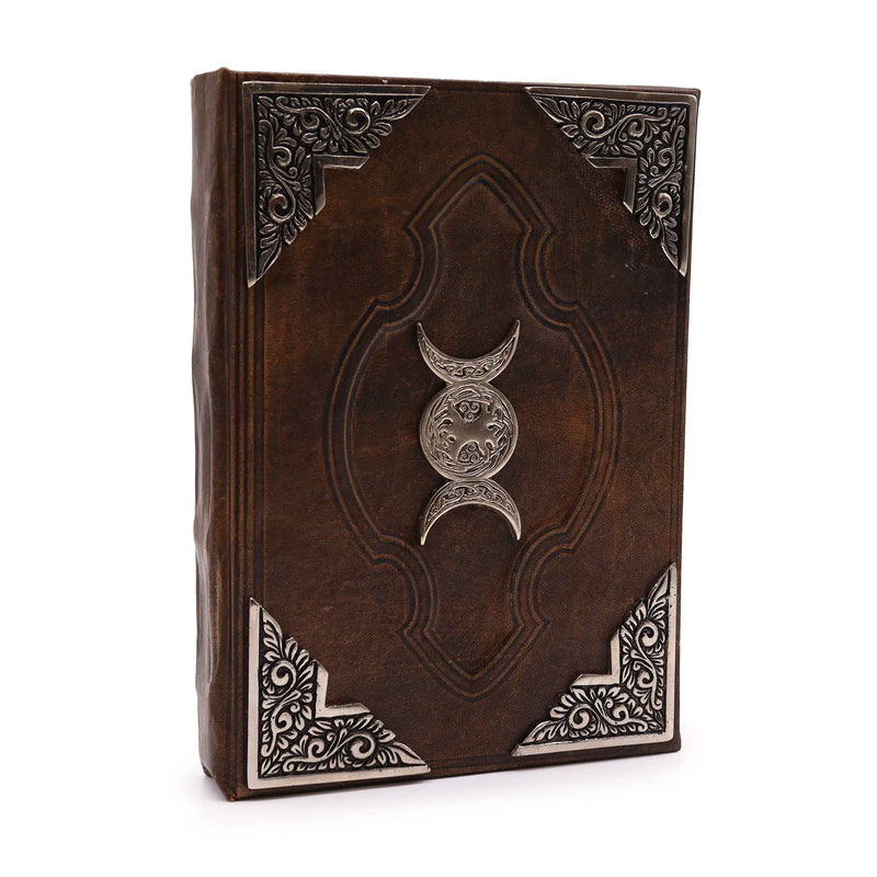Heafty Brown Tan Book - Zinc Triple Moon Decor - 200 Deckle Edges Pages - 26x18cm product image