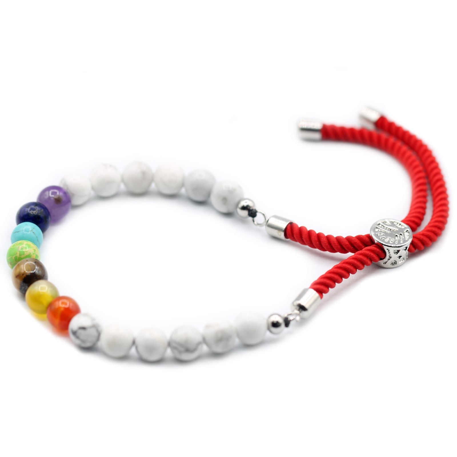 925 Silver Plated Gemstone Royal Red String Bracelet - White Howlite Chakra product image