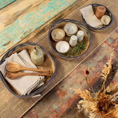 Straw & Seagrass Tray Baskets - Natural Green & Blue- Set of 3 product image 7