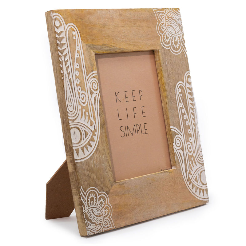 Lrg Mango Wood Picture Frame (for 13x18cm) 28x23x2cm - Hamsa - White product image