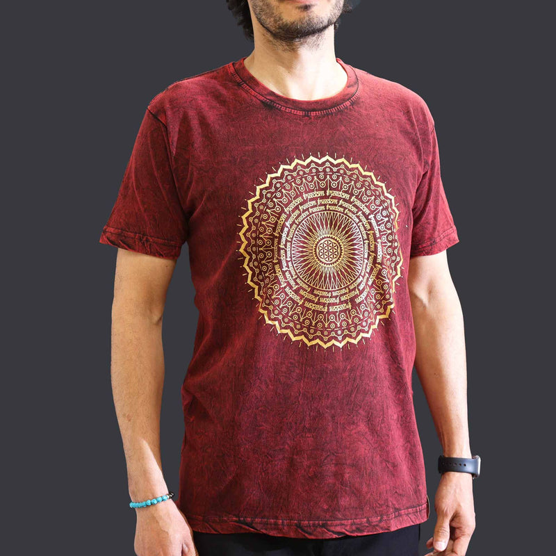 Nomad Sari Stonewashed Cotton T-Shirt - Mandala - Maroon - Medium product image