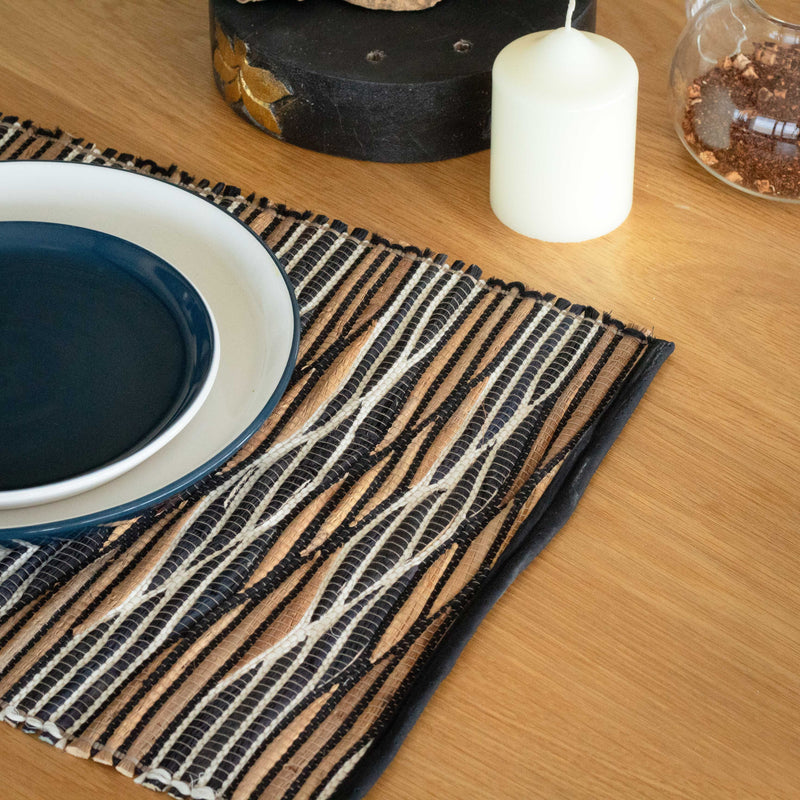 Water Hyacinth Natural Placemat - Black and White Waves product image