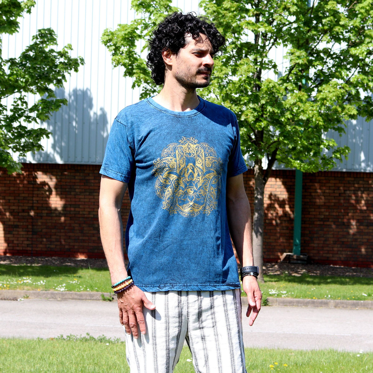 Nomad Sari Stonewashed Cotton T-Shirt – Hamsa – Blue – Medium product image 5