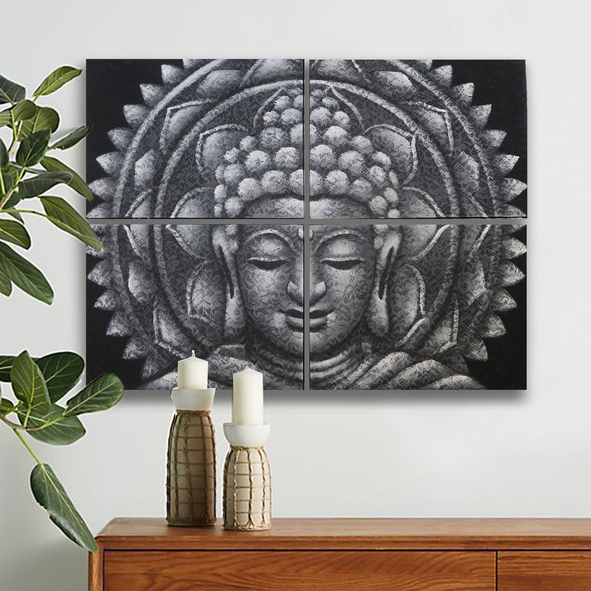 Set of 4 Grey Buddha Mandala Brocade Detail 30x40cm product image 2