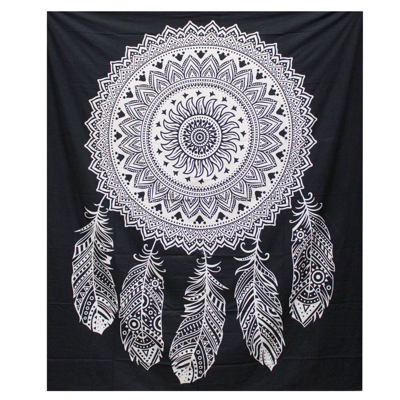 B&W Double Cotton Bedspread + Wall Hanging - Dreamcatcher product image