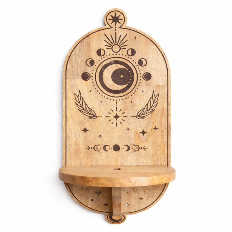 Moon Phase & Tree Carved Arch Wall Shelf product image