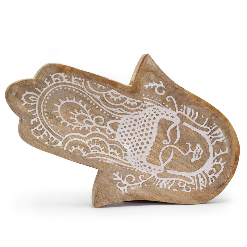 Long Tray 30x20.5x2.5cm - Hamsa Shape with Buddha Whitewash product image