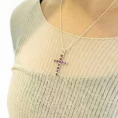 Indian Devotional Pendant - Silver Plated (45cm Chain)- Amethyst Crucifix product image