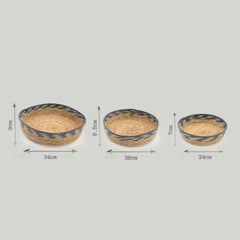 Straw & Seagrass Tray Baskets - Natural Green & Blue- Set of 3 product image 8