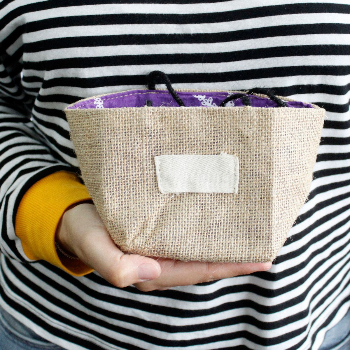 Natural Jute Cotton Gift Bag - Lavender Lining - Medium - product image 3
