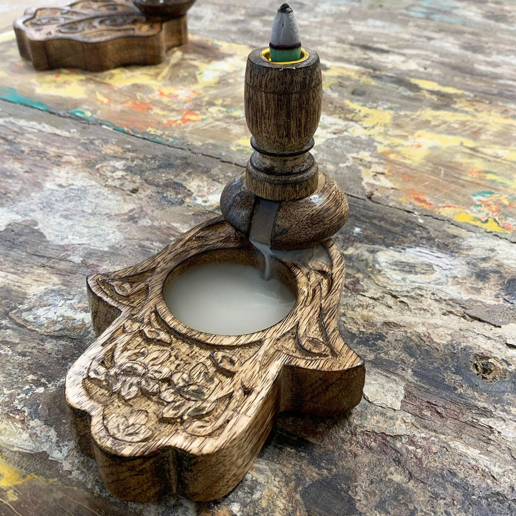 Sm Mango Wood Backflow Burner - Hamsa product image 4