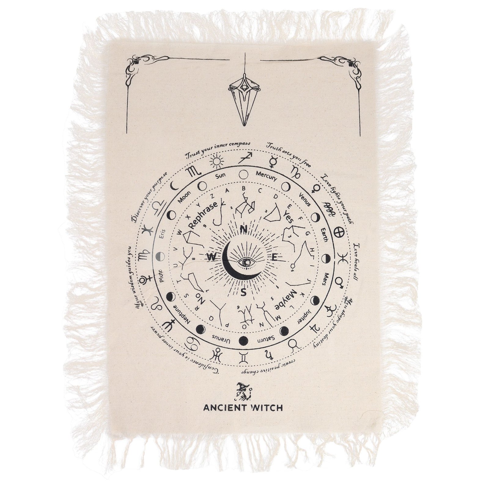 Ancient Witch Pendulum Divination Cloth - All Seeing Eye - Natural & Black product image