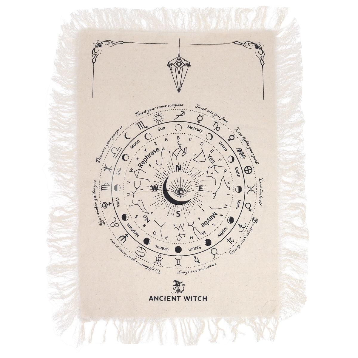 Ancient Witch Pendulum Divination Cloth - All Seeing Eye - Natural & Black product image