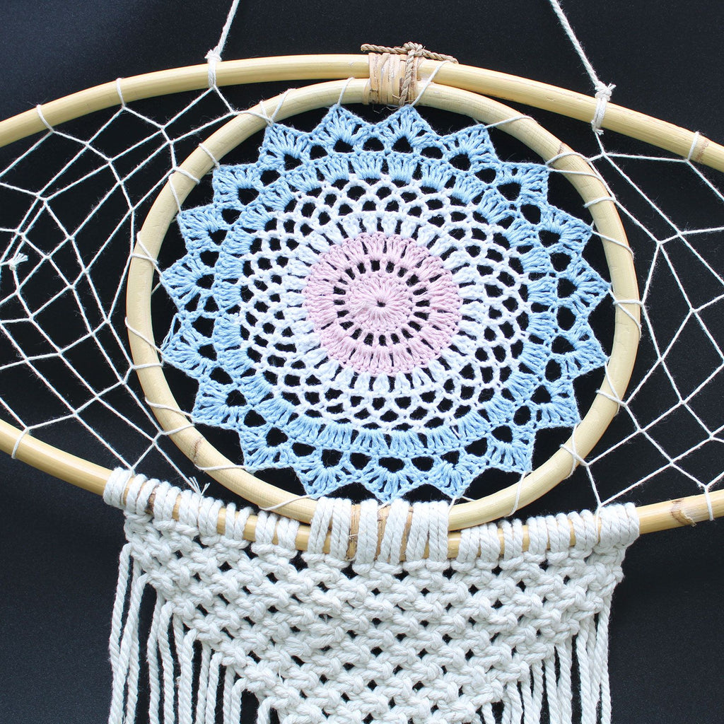 Protection Dream Catcher - Lrg Macrame Eye Blue/ White/Pink product image 2