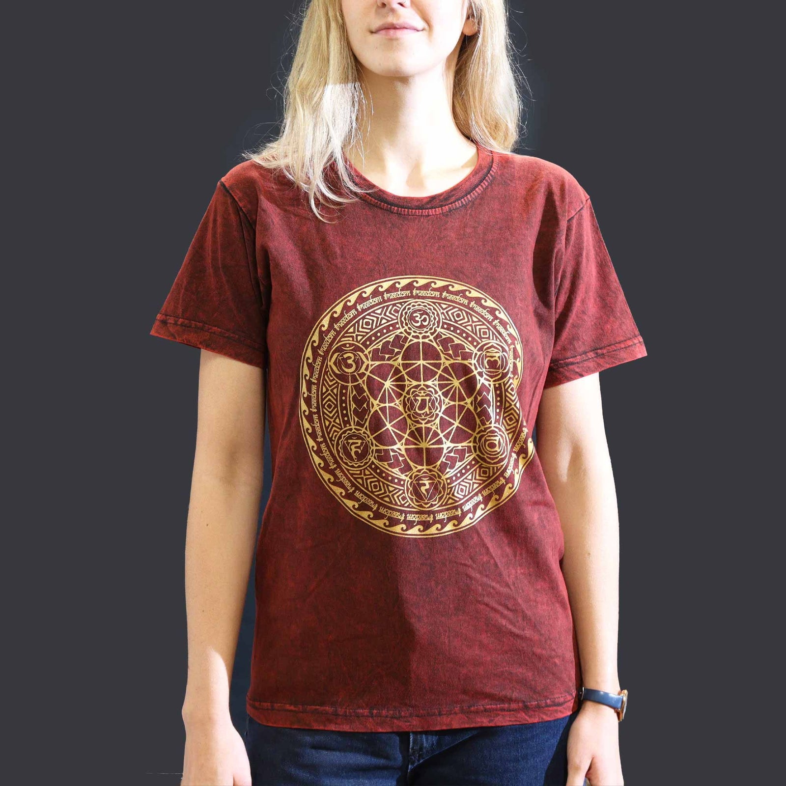 Nomad Sari Stonewashed Cotton T-Shirt – Chakra – Maroon – Small product image