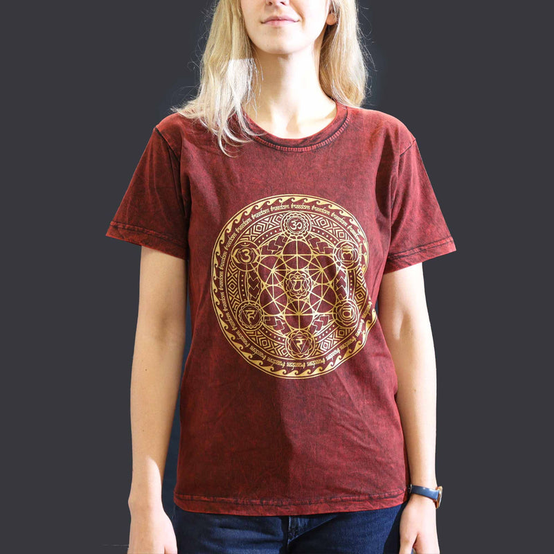 Nomad Sari Stonewashed Cotton T-Shirt – Chakra – Maroon – Small product image