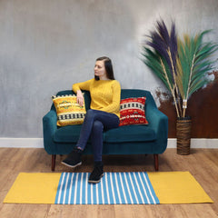 Indian Cotton Rug - 70x170cm - Yellow/ Blue product image 2