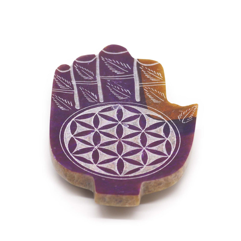 Soapstone Med Hamsa Incense Holder - Flower of Life product image