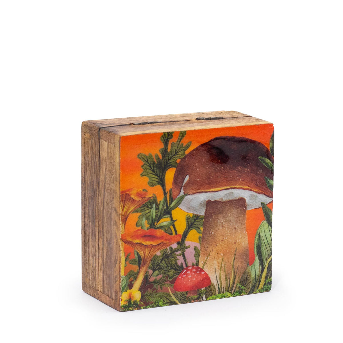 Small Enameled Square Box 10x10x4.2cm - Mushroom Design Maroon product image 2