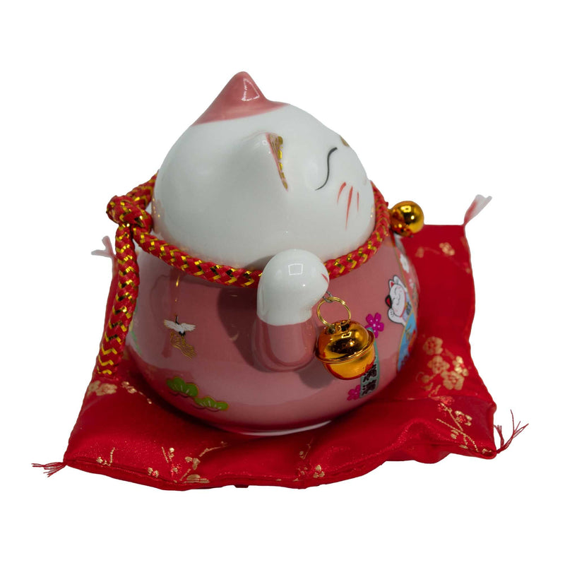 Ceramic Money Cat Moving Hand - Pink on Cushion product image
