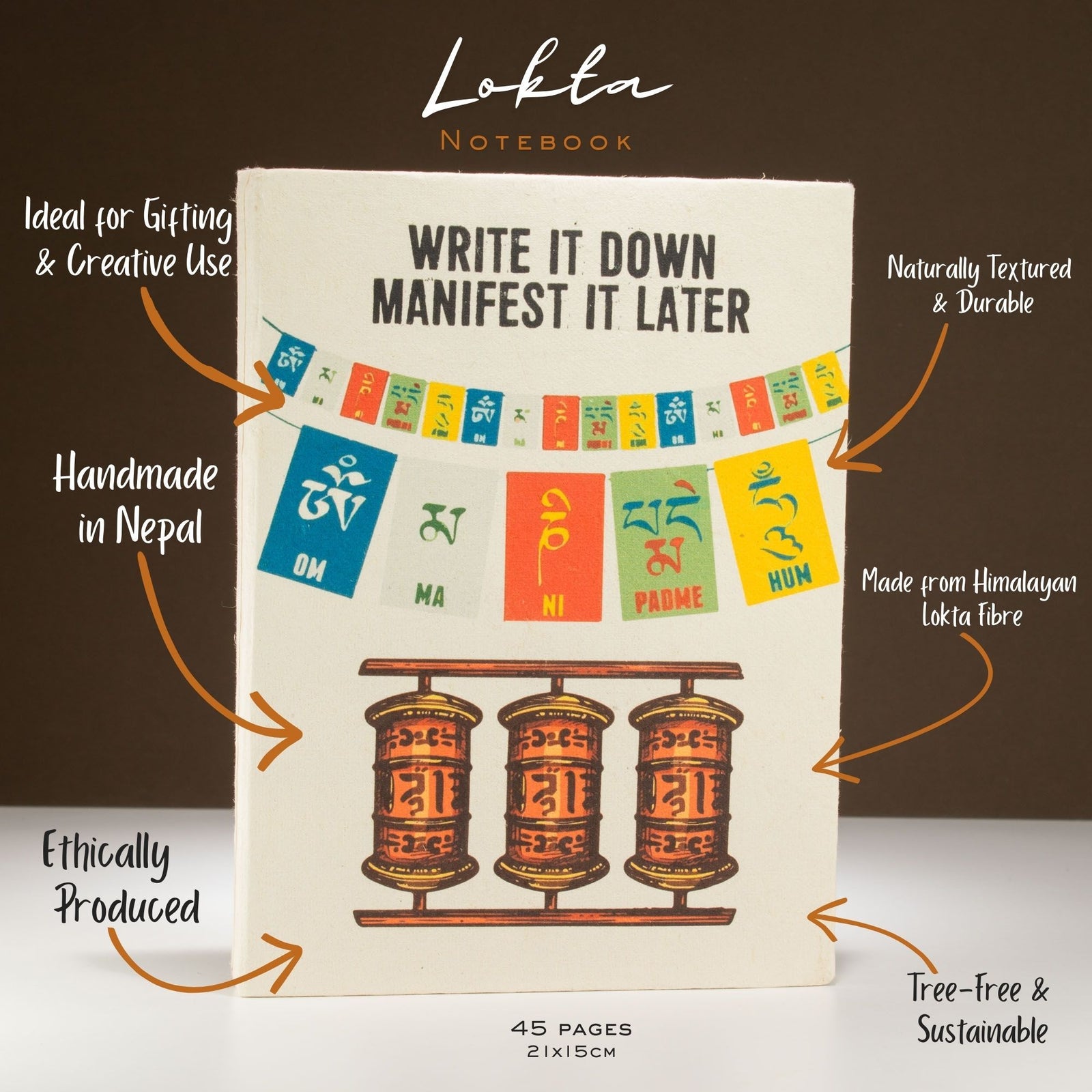 Lokta Inspiration Notebook – Write It Down – Large (21x15cm) – 45 Leaves – Includes Bookmark product image