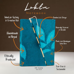 Lokta Bold Floral Bamboo Lock Notebook – Medium (15x12cm) – 45 Leaves – Midnight Blue product image 2