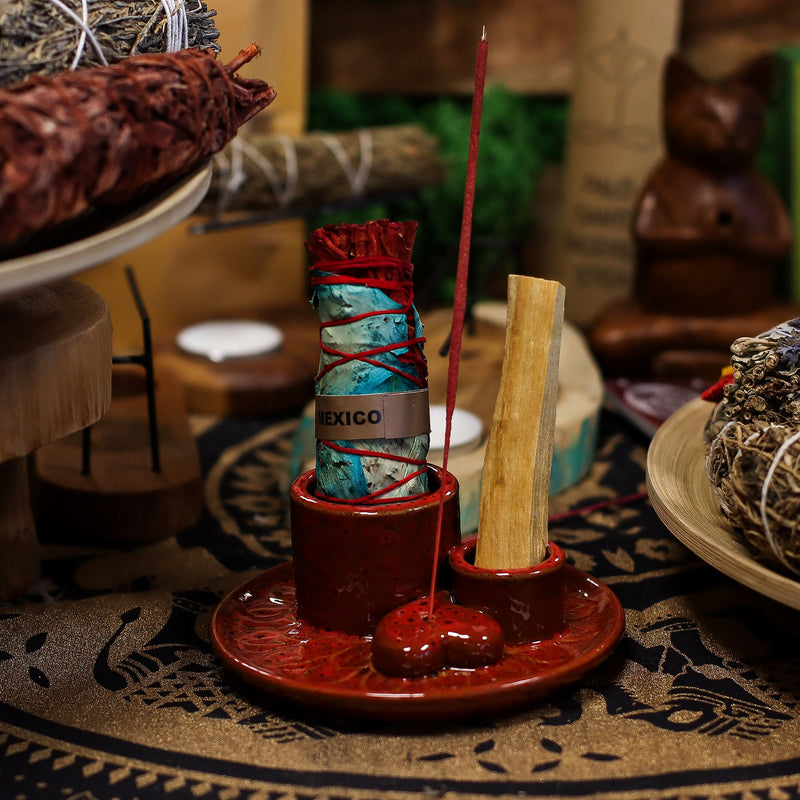 Palo Santo Stick & Smudge Holder - Mandala - Red with Heart Gloss product image