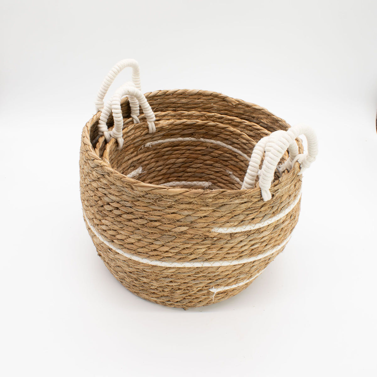 Cotton & Seagrass Large Baskets – Natural Stripes – Set of 3 product image 2