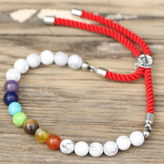 925 Silver Plated Gemstone Royal Red String Bracelet - White Howlite Chakra product image 3
