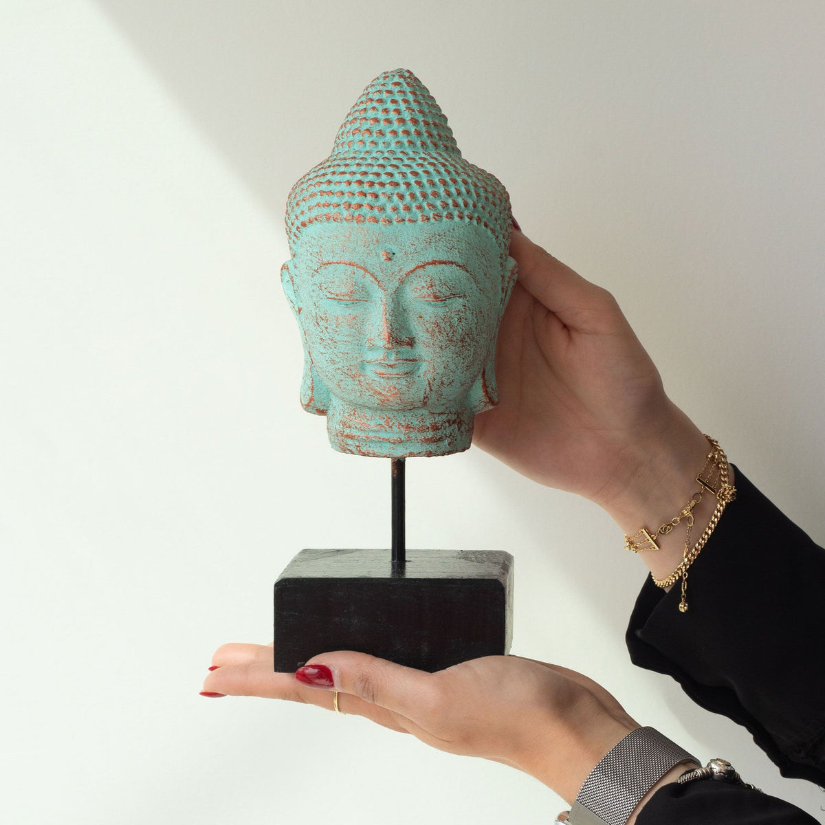 Stillness Buddha Head on Stand - Green Copper product image 3