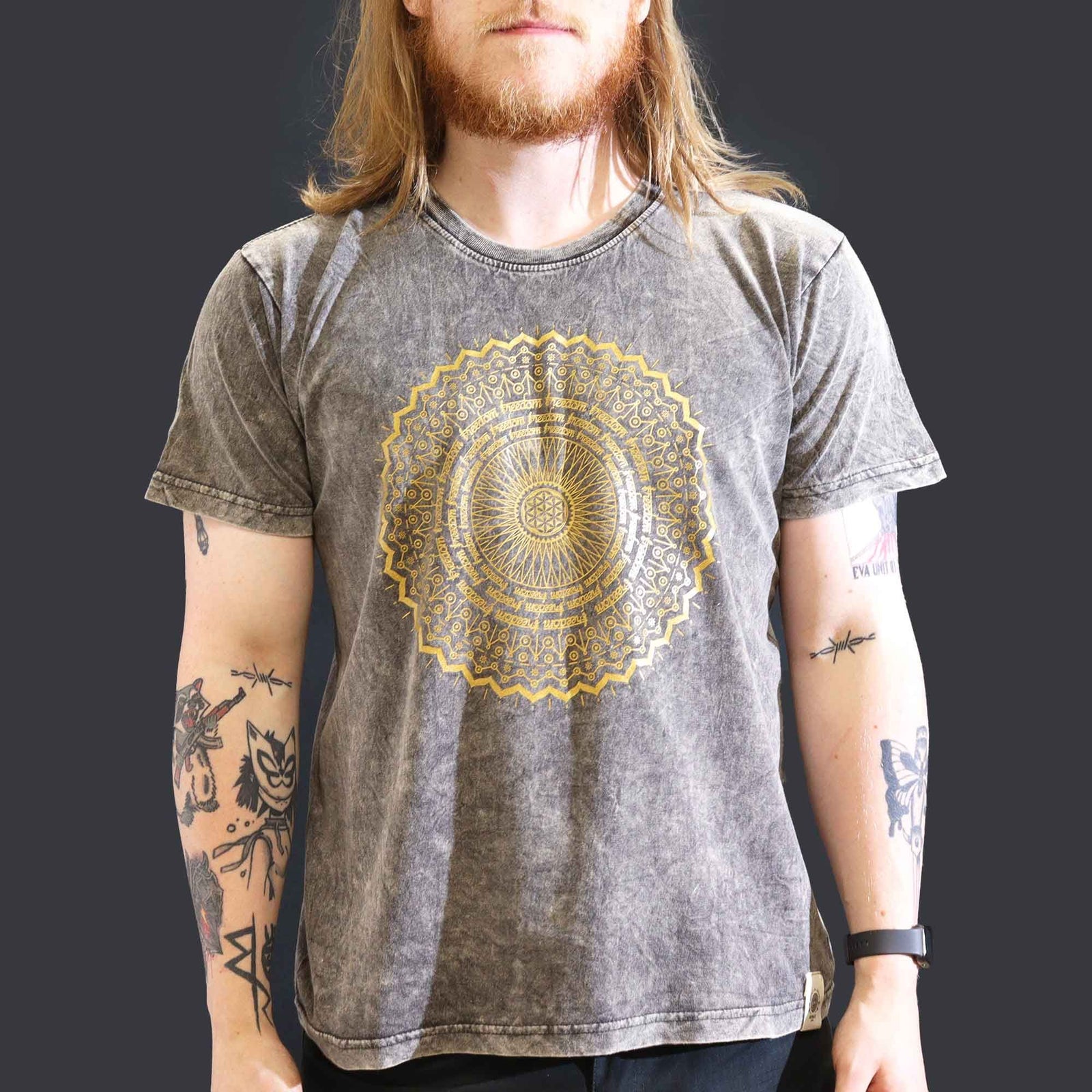 Nomad Sari Stonewashed Cotton T-Shirt – Mandala – Dark Grey – Large product image