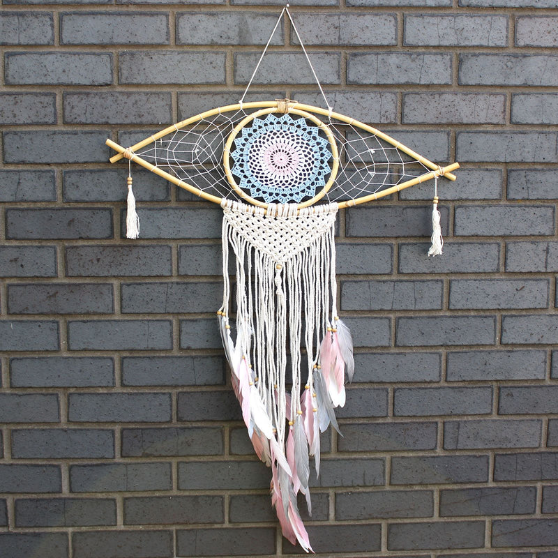 Protection Dream Catcher - Lrg Macrame Eye Blue/ White/Pink product image