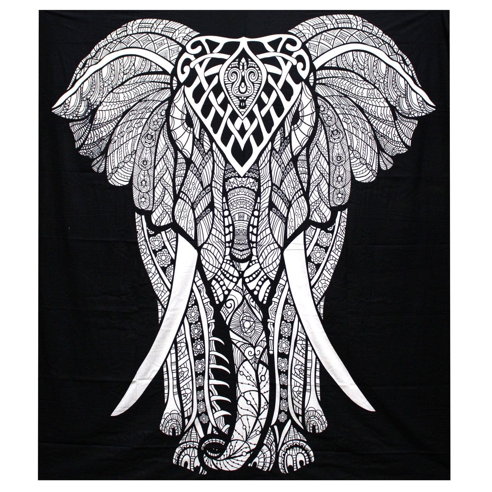 B&W Double Cotton Bedspread + Wall Hanging - Elephant product image