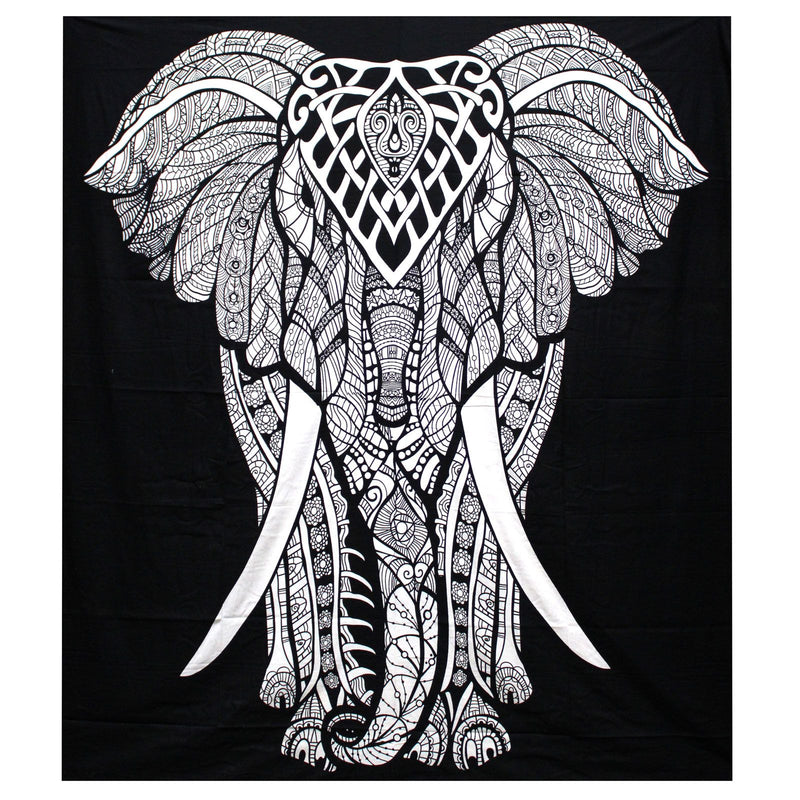 B&W Double Cotton Bedspread + Wall Hanging - Elephant product image