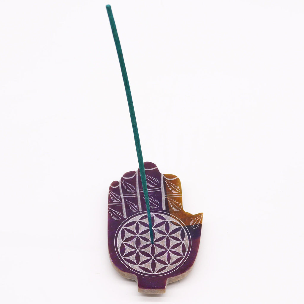 Soapstone Med Hamsa Incense Holder - Flower of Life product image 3
