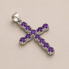 Indian Devotional Pendant - Silver Plated (45cm Chain)- Amethyst Crucifix product image 3