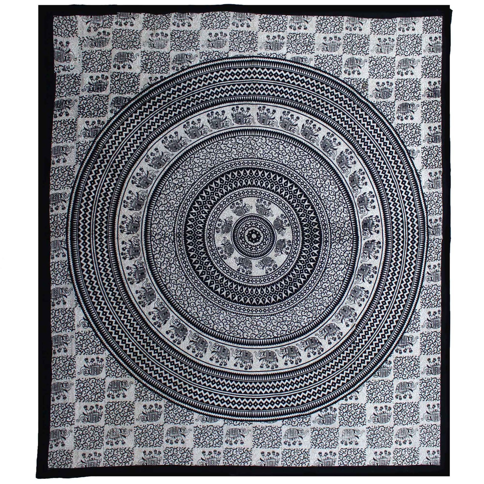 Double Cotton Bedspread + Wall Hanging - Mono - Elephant Mandala product image