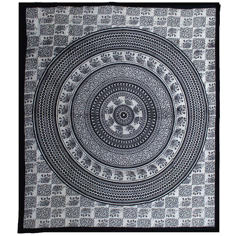 Double Cotton Bedspread + Wall Hanging - Mono - Elephant Mandala product image