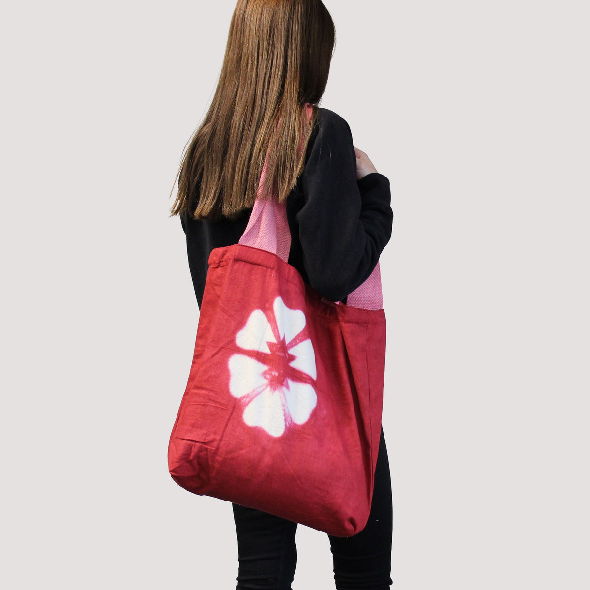 Natural Tye-Dye Cotton Bag (8oz) - 38x42x12cm - Blue Flower - Blue Handle product image 4