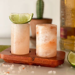 Set of 4 Himalayan Salt Shot Glasses & Wood Serving Stand product image 4