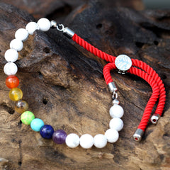 925 Silver Plated Gemstone Royal Red String Bracelet - White Howlite Chakra product image 2