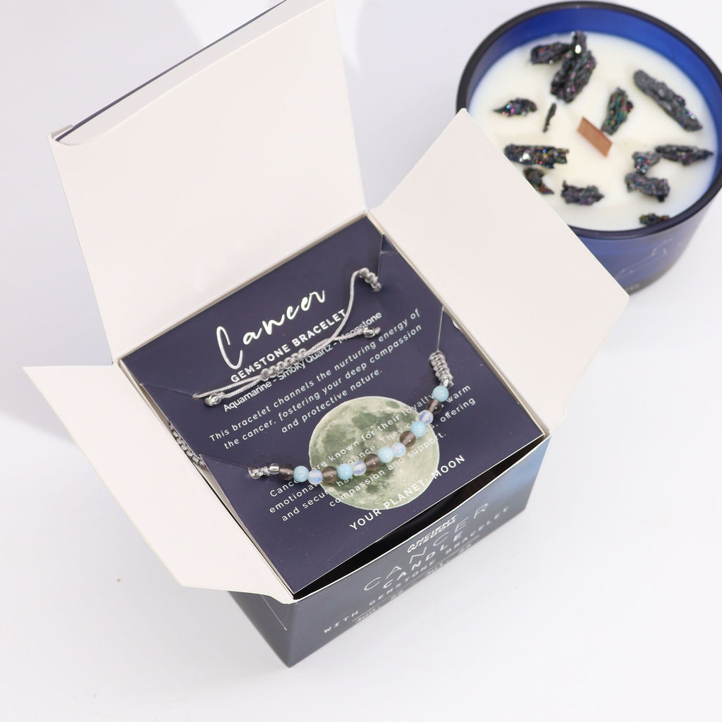 Zodiac Crystal Candle with Gemstone Bracelet - Cancer product image 2