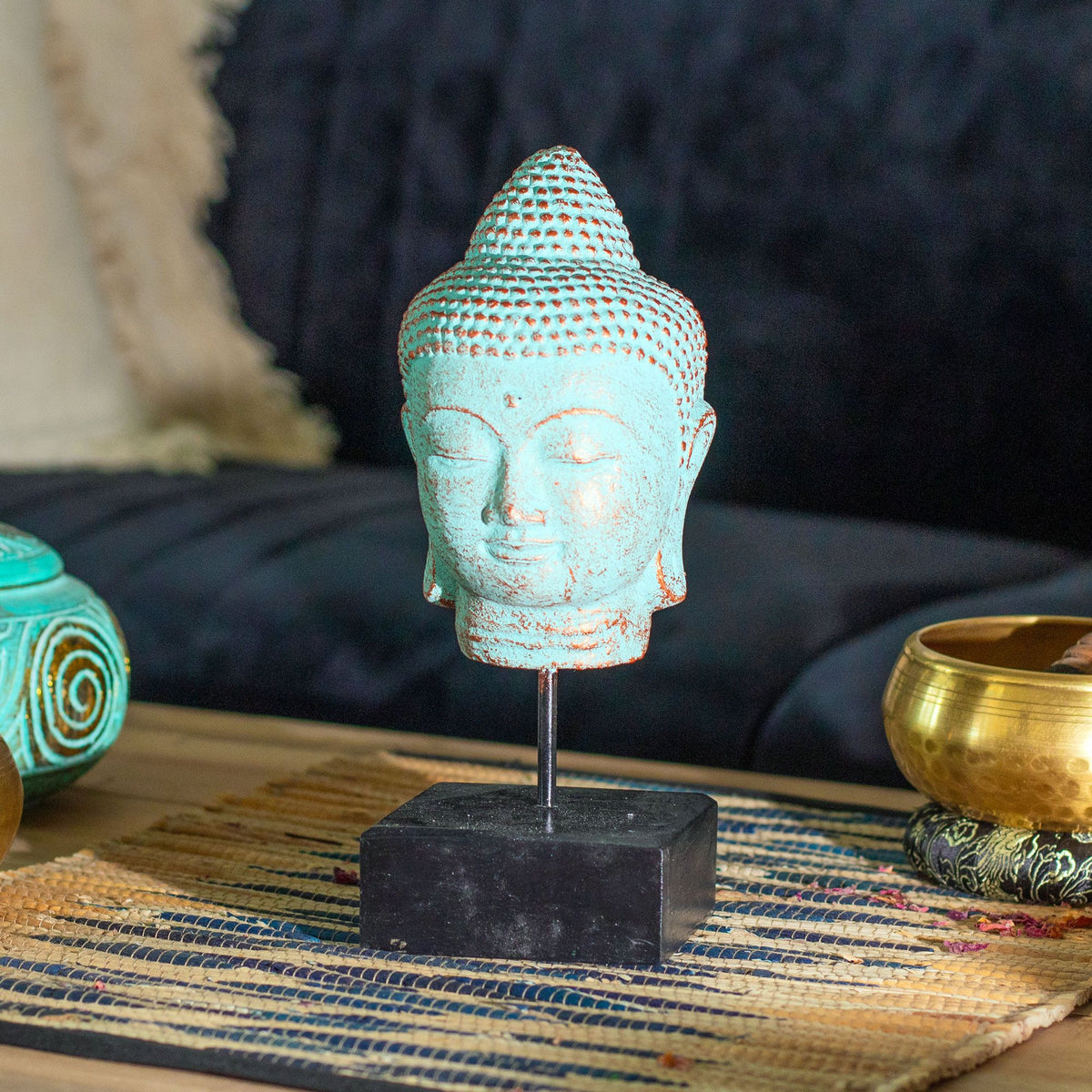Stillness Buddha Head on Stand - Green Copper product image 2