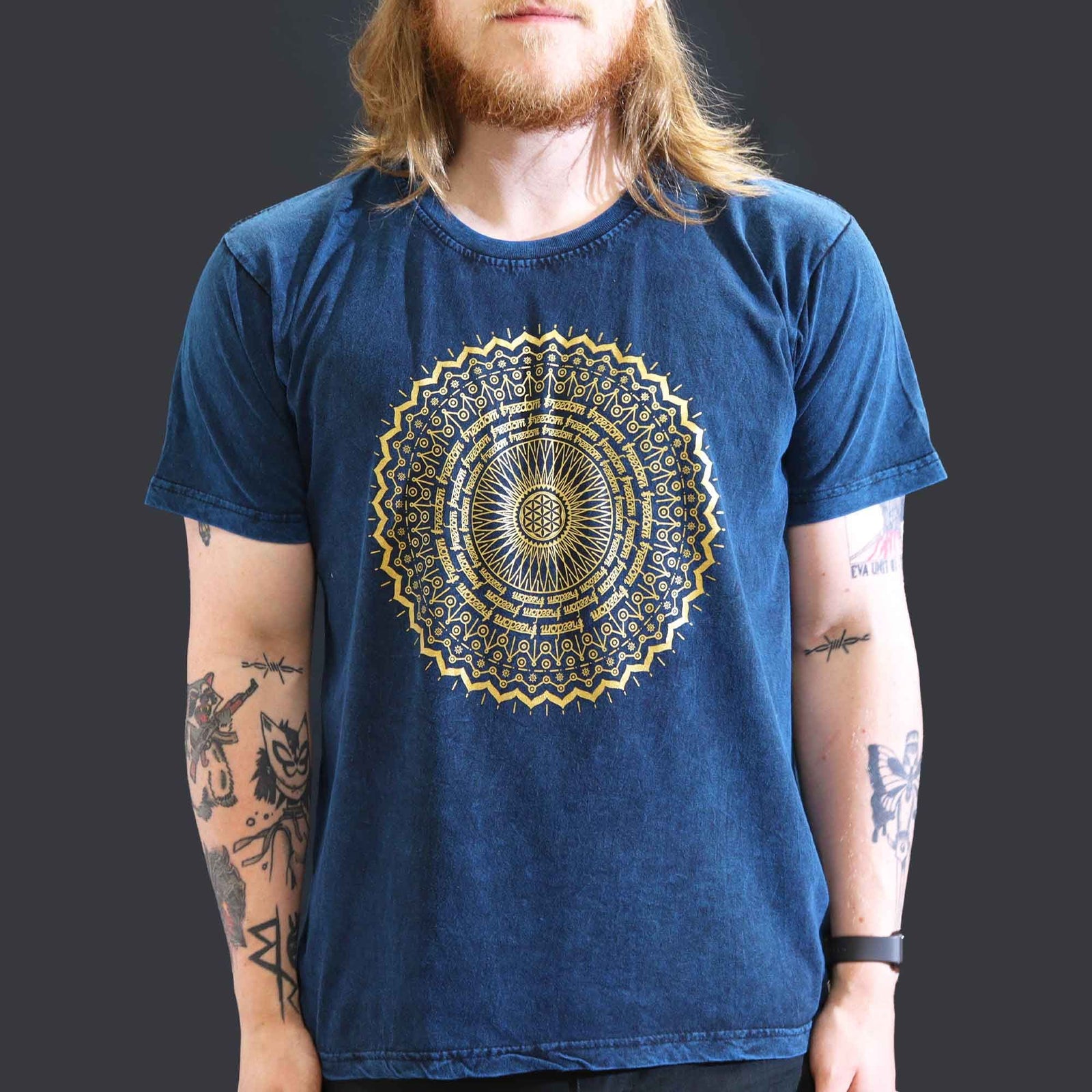 Nomad Sari Stonewashed Cotton T-Shirt – Mandala – Blue – Large product image