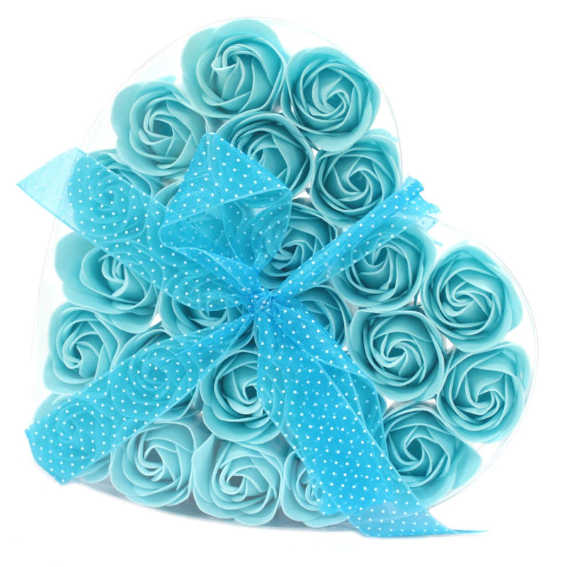 Set of 24 Soap Flower Heart Box - Blue Roses product image